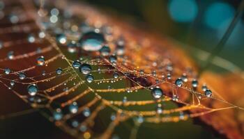 Fresh dew drops on green leaves outdoors generated by AI photo