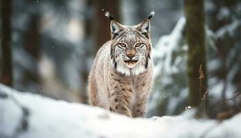 nieve leopardo acechando, belleza en naturaleza tranquilidad generado por ai foto