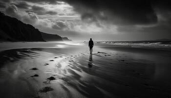 Solitude in nature, walking the tranquil coastline generated by AI photo