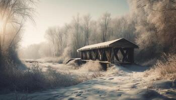 invierno paisaje antiguo árbol soportes en nieve generado por ai foto