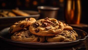 Homemade chocolate chip cookies, a sweet indulgence generated by AI photo