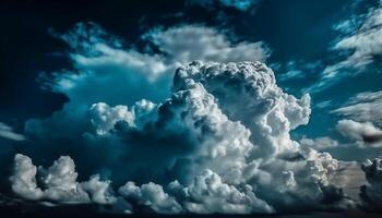 Fluffy cumulus clouds float in tranquil sky generated by AI photo