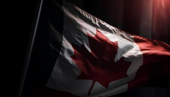 Patriotic maple leaf waving in Canadian pride generated by AI photo