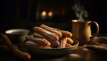 Homemade baked goods on rustic wooden table generated by AI photo