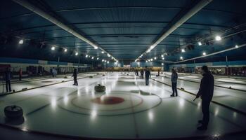 Men inside ice rink compete in ice skating generated by AI photo