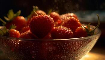 jugoso baya Fruta bol, Perfecto verano refresco generado por ai foto