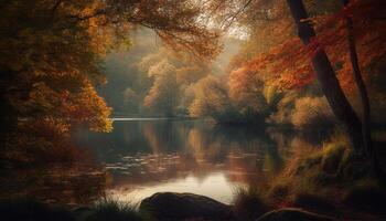 Autumn forest tree reflects vibrant multi colored beauty generated by AI photo