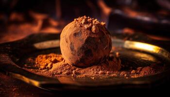 Melting dark chocolate ball, a gourmet indulgence generated by AI photo