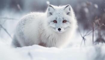 Fluffy red fox looking at camera outdoors generated by AI photo