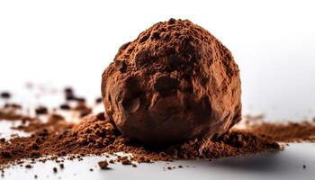 Organic chocolate truffle, gourmet indulgence on white background generated by AI photo