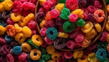 Vibrant candy collection, a rainbow of indulgence generated by AI photo