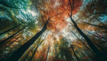 Vibrant autumn foliage paints tranquil forest landscape generated by AI photo