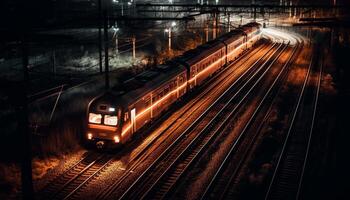 Blurred motion of subway train in cityscape generated by AI photo