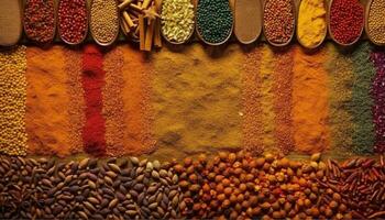 Multi colored spice collection in a close up generated by AI photo