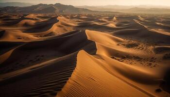 Rippled sand dunes create majestic wave pattern generated by AI photo