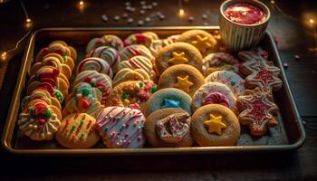 Homemade sugar cookies with festive decoration generated by AI photo