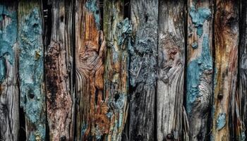 Weathered timber planks create rustic table backdrop generated by AI photo