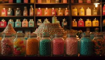 A collection of colorful jars filled with sweets generated by AI photo