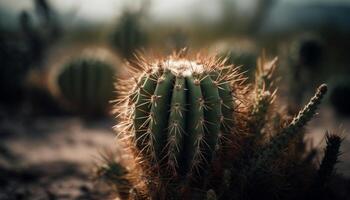 Sharp thorns on succulent plant in arid climate generated by AI photo