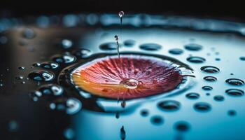 Wet raindrop on leaf, reflecting abstract beauty generated by AI photo