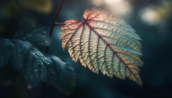 Vibrant autumn leaf, close up, beauty in nature generated by AI photo