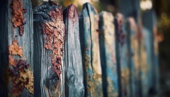 Rusty weathered fence plank, a rustic backdrop generated by AI photo