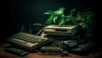 obsoleto máquina de escribir en escritorio, un nostálgico todavía vida generado por ai foto