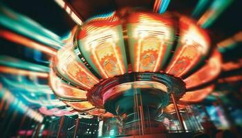 Blurred motion ignites excitement on carnival ride generated by AI photo