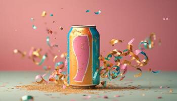 Falling confetti in celebration party with champagne generated by AI photo