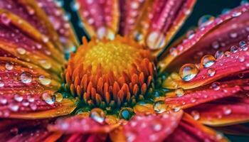 Vibrant gerbera daisy, wet with dew drops generated by AI photo