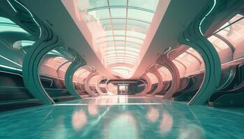 Futuristic corridor design with abstract vanishing point generated by AI photo