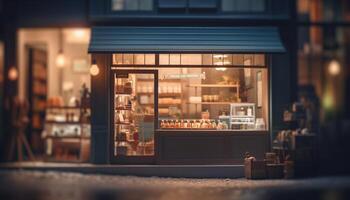 iluminado bar mostrador dentro moderno bebida establecimiento generado por ai foto