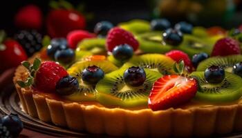 Sweet berry tart with fresh cream indulgence generated by AI photo