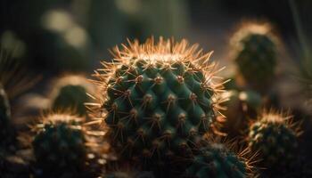 Prickly pear cactus, sharp thorns, multi colored beauty generated by AI photo