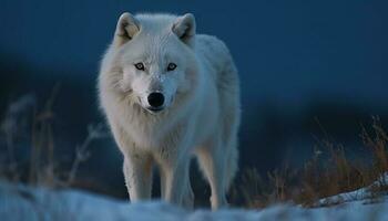 ártico lobo clamoroso, de pura raza perro en pie todavía generado por ai foto