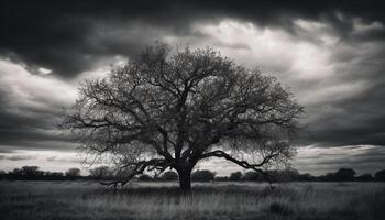 silueta de árbol en contra temperamental cielo generado por ai foto