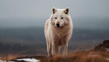 Purebred canine portrait in snowy arctic landscape generative AI photo