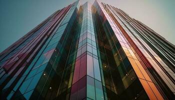 Futuristic skyscraper, steel and glass, illuminated success generated by AI photo