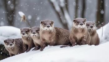 Cute arctic puppy playing in the snow photo
