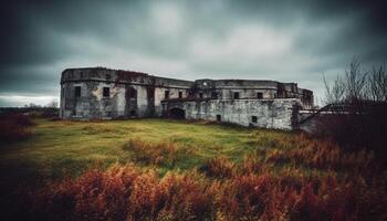 Spooky old ruin, ancient and weathered generative AI photo