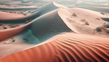 Smooth sand dunes ripple in arid Africa generated by AI photo
