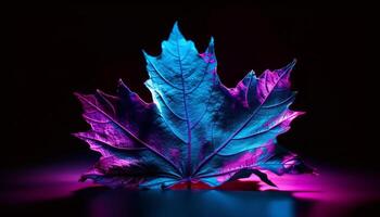 Vibrant autumn leaf pattern on black background generated by AI photo