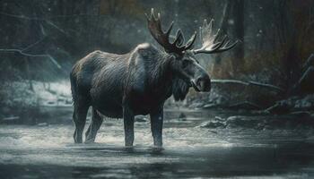 Majestic elk in autumn forest, wet fur generated by AI photo