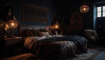 Luxury bedroom with modern design and elegance generated by AI photo