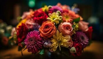 Fresh bouquet of multi colored flowers for wedding celebration generated by AI photo