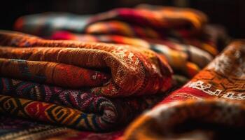Woven wool rug with vibrant multi colored pattern photo