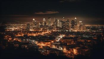 Bright city lights illuminate Alberta capital skyline generated by AI photo