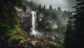 Majestic mountain peak in tranquil Alberta wilderness generated by AI photo