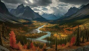 Vibrant autumn colors adorn majestic mountain landscape generative AI photo