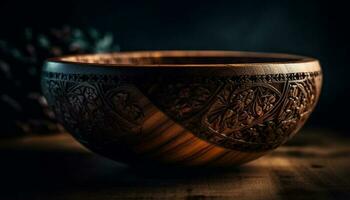 Earthenware bowl with intricate indigenous culture pattern generative AI photo